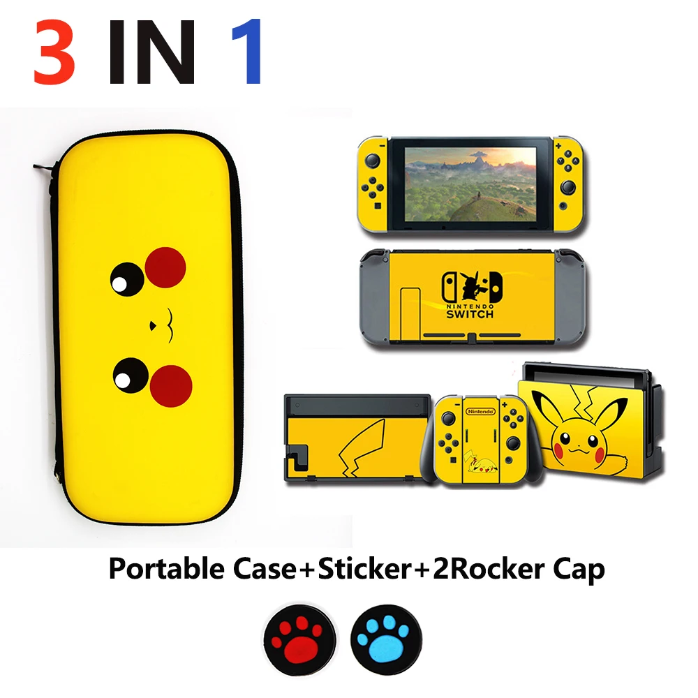 4 in 1 Nintend Switch Accessories Travel Carrying Bag & Glass Film & Sticker for Nintendo Switch & Caps for NS & shell