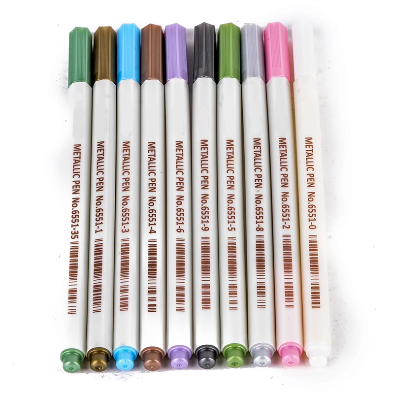 10x Color Marker Pen Brush Marker Pen Plastic Water Color Metallic Sketch Stationery Art Marker Brush Tip Pen Pencil Set