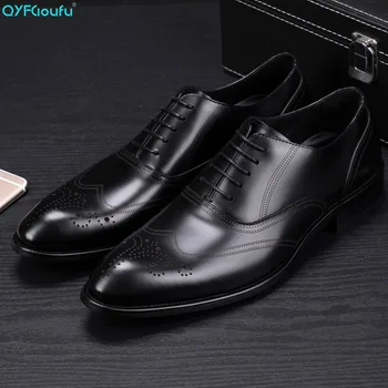 

QYFCIOUFU 2019 New formal shoes men high quality Male Dress Shoes Wedding Office Party Oxford Shoe Genuine Leather formal shoes