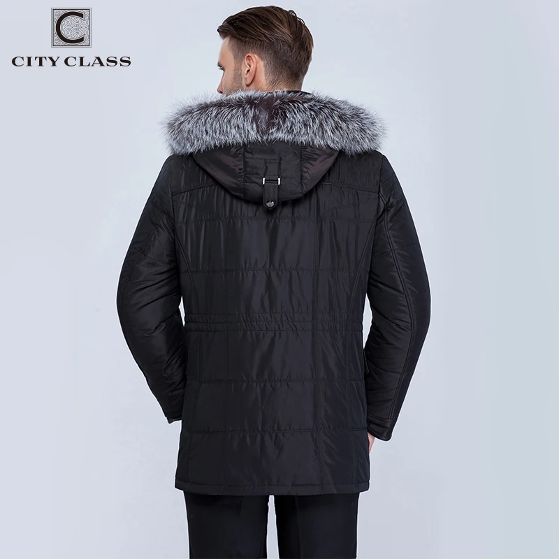 City Class зима теплые Куртки Мужские Silver Fox съемный капюшон съемная стеганая подкладка моды casaco masculino Мужские парки с натуальным мехом 363-14
