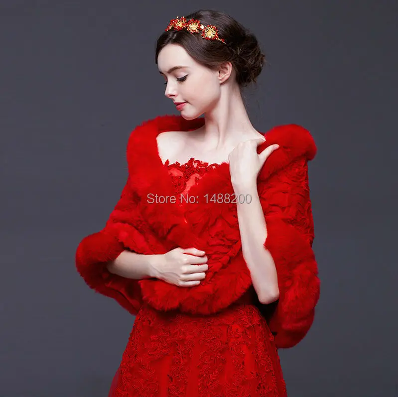 Новинка, свадебное вечернее платье, красная накидка, зимняя утепленная меховая шаль, свадебная куртка