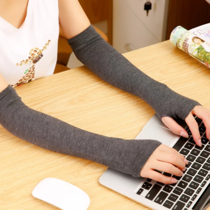 

Women Winter Arm Warmers Knitted Fingerless Wrist Warm Long Gloves Solid Warm Mittens Elbow Thread Knitted Sleeves Gloves