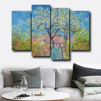 

Laeacco 4 Panel Abstract Wall Artwork Canvas Painting Spring Flower Posters and Prints Nordic Home Living Room Decoration