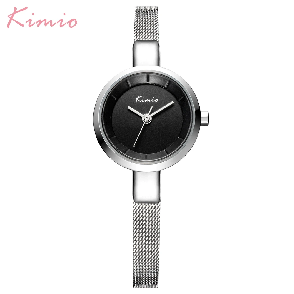 Роскошные брендовые Kimio модные женские часы женские наручные часы маленький циферблат кварцевых часов водонепроницаемые часы-браслет из нержавеющей стали - Цвет: Black