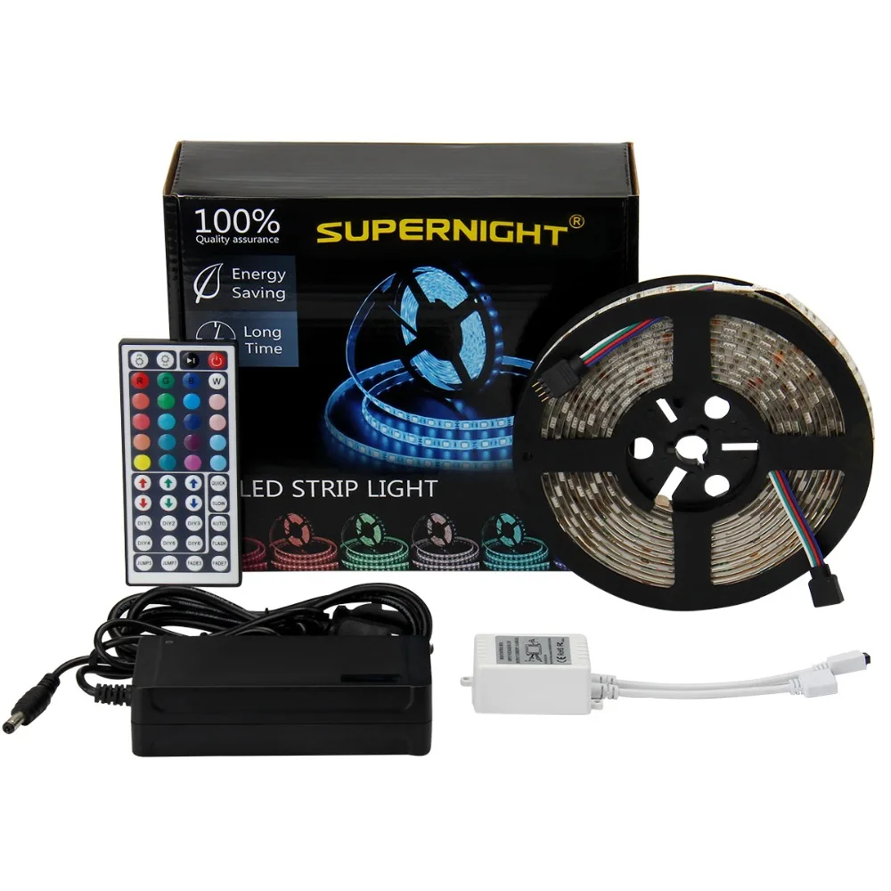5050 SMD RGB LED Strip Light Kit 5M 60LEDsm DC 12V Waterproof IP65 Lamp Band with IR Remote Controller Power Adapter US EU Plug (8)