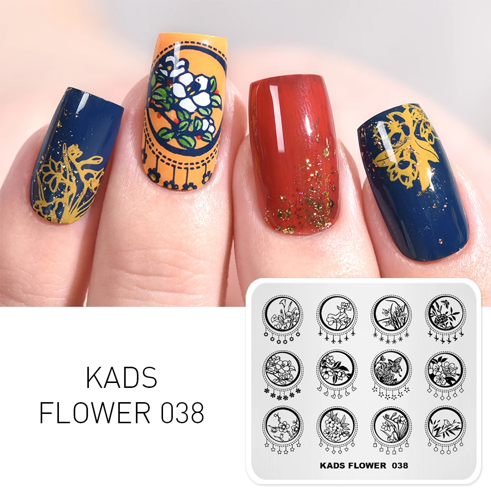 KADS Flower 038 Nail Stamping Plates Flower Theme Chinese Style Nail Art Stamper Lotus Bamboo Plum Blossom Template Stencil 4