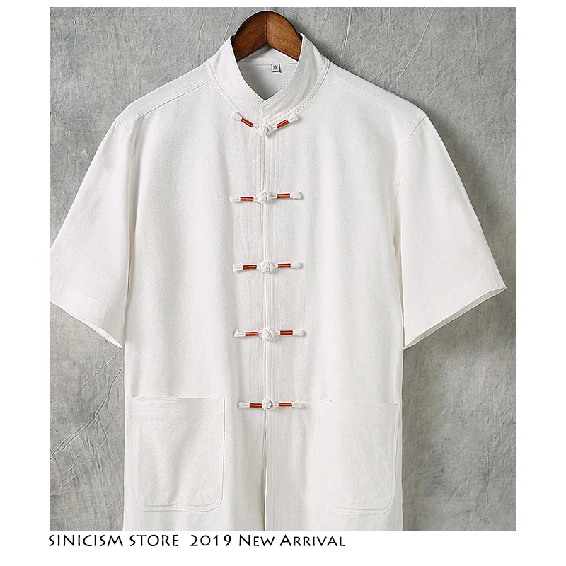 Sinicism Store мужские однотонные футболки с пряжкой 2019 хлопок льняной топ рисунком