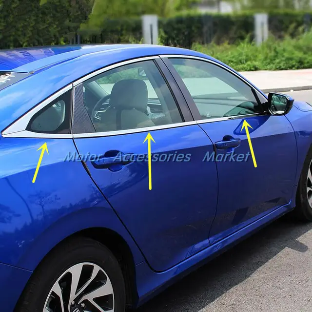 New 8pcs Chrome Stainless Steel Lower Window Trim For Honda Civic 4 New 8pcs Chrome Stainless Steel Lower Window Trim For Honda Civic 4 Door 2016 2017 2018