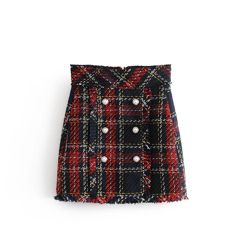 FREE SHIPPING Vintage Faux Pearl Fringe Tweed Plaid Mini Skirt JKP3293 ...