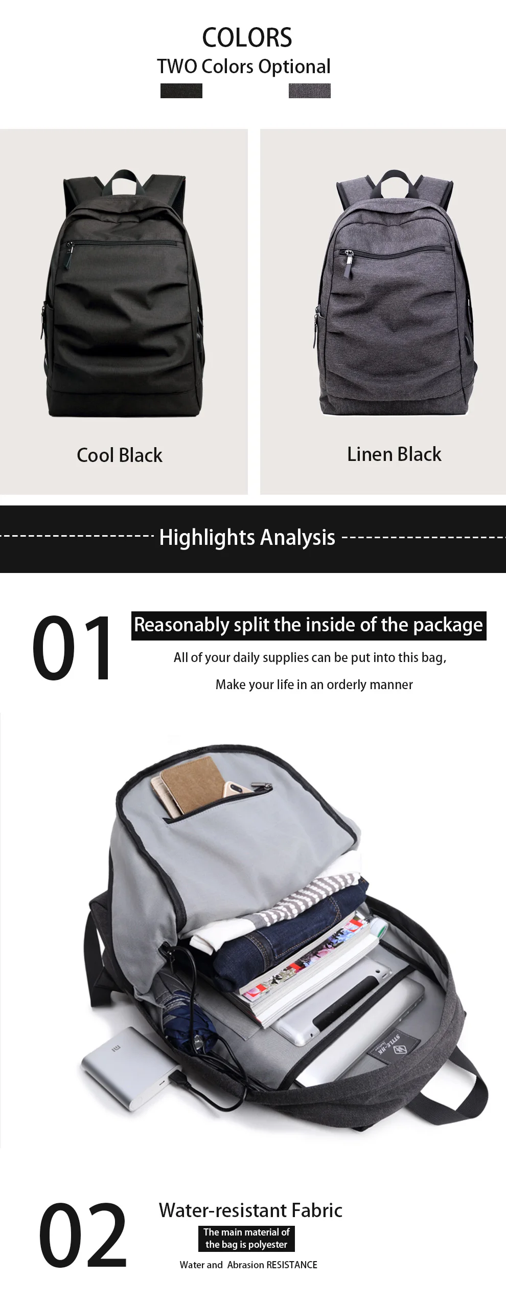 Мужской рюкзак, водонепроницаемый рюкзак, мужской рюкзак для ноутбука, 15,6 дюймов, школьные сумки, USB, черный, Повседневный, дорожный рюкзак для путешествий