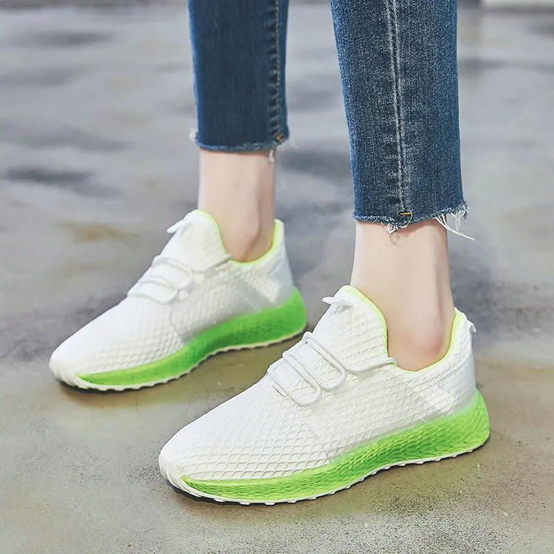 Летние белые туфли на платформе; женские кроссовки; сетчатый носок; прозрачная обувь; теннисные кроссовки; цветная женская повседневная обувь - Цвет: Зеленый