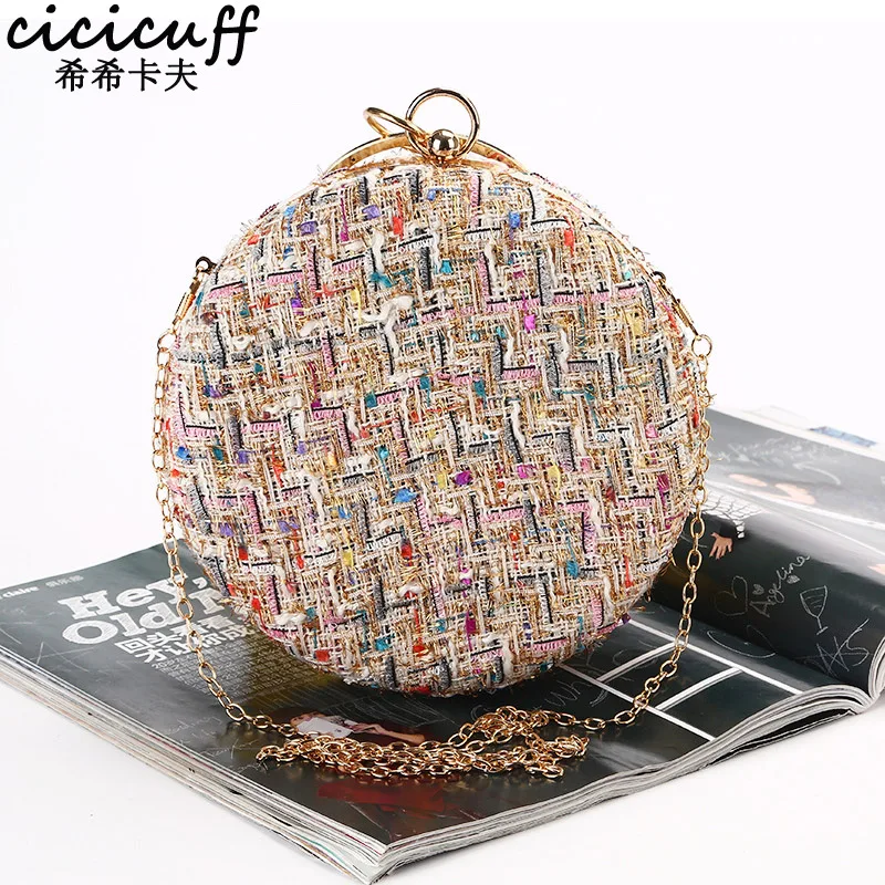

2019 Hot Handmade Round Designer Evening Bag Simple Designer Ladies Handbags Female Clutches Chain Shoulder Bags Party Wallet