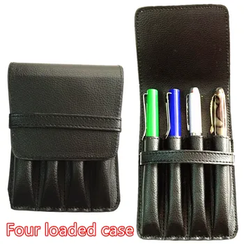 

HIGH QUALITY LUXURY BLACK ROLLER AND FOUNTAIN PENS CASE HOLDER FOR 4 PEN pencil bag office supplies gift Pencil Box
