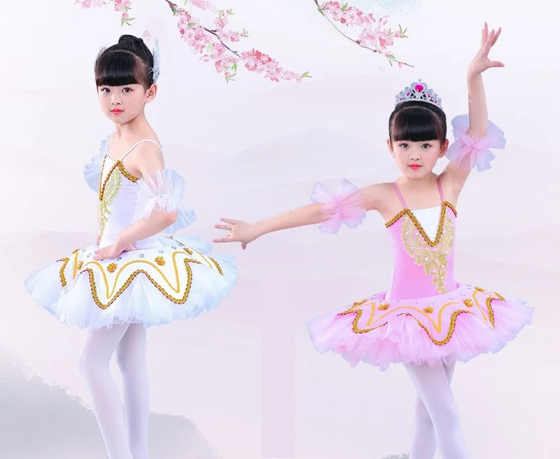 

2-14Y Children Ballet Tutu Leotard For Dance Bodysuit Dancewear Swan Lake Ballet Costume For Girl Stage Performance Ballet Dress