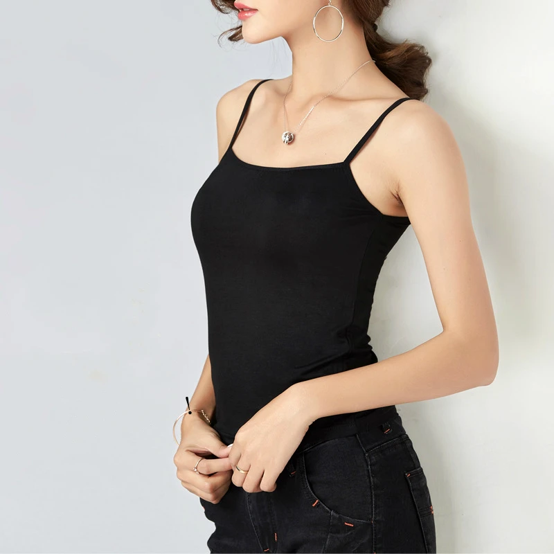 

New Summer Fashion Women White Black Solid Modal Slim Tanks &Camis Simple Comfortable Breathe Adjustable Chest Clothes