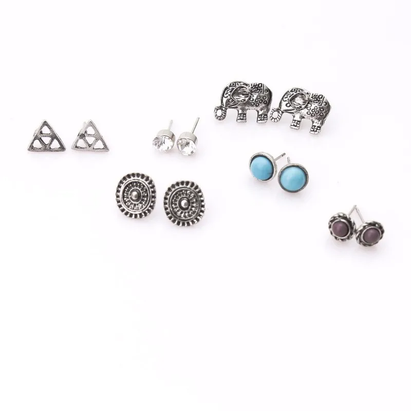

2018 Women Vintage Geometry Triangle Elephant Mixed Stud Earrings Fashion Hot Sales Girls Classical Jewelry Wedding Accessories