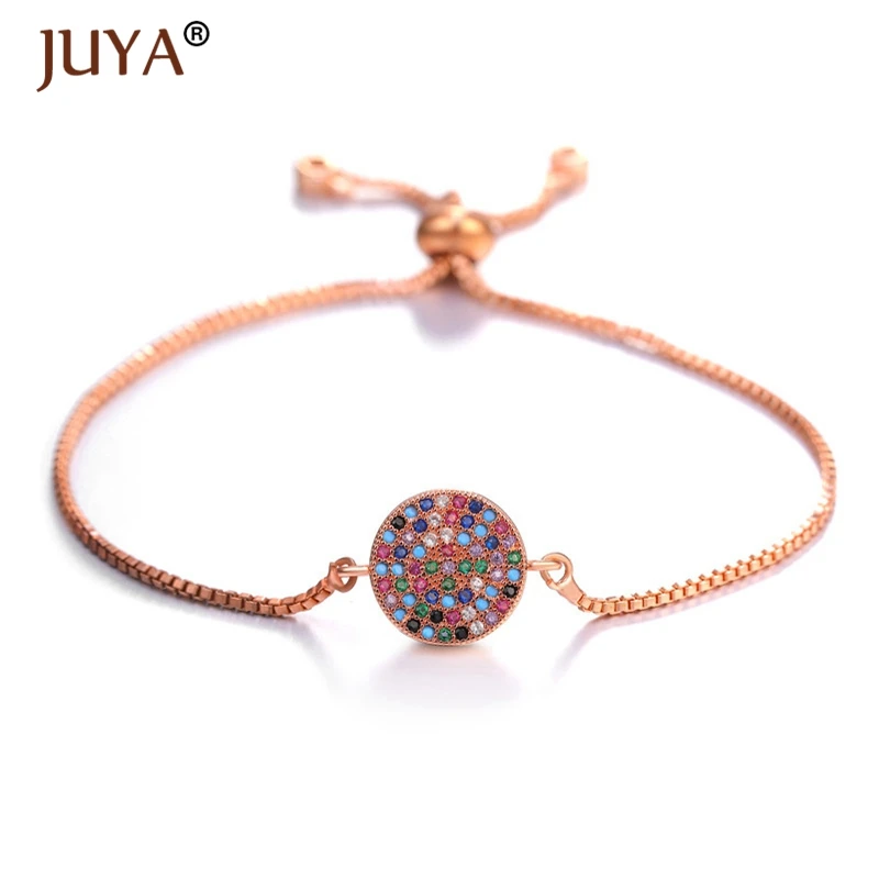 Juya браслет femme медный инкрустированный цвет циркон горный хрусталь Круглый Шарм Браслеты для женщин Регулируемая цепочка pulsera
