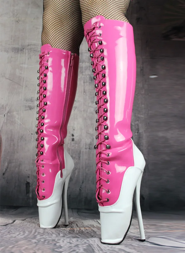 pink and white high heels