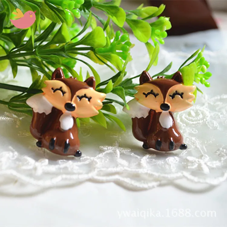 

50pcs/lot new Resin lovely fox Cabochons Flat Back Hair Bow Center Deco Frame Crafts 21*28mm