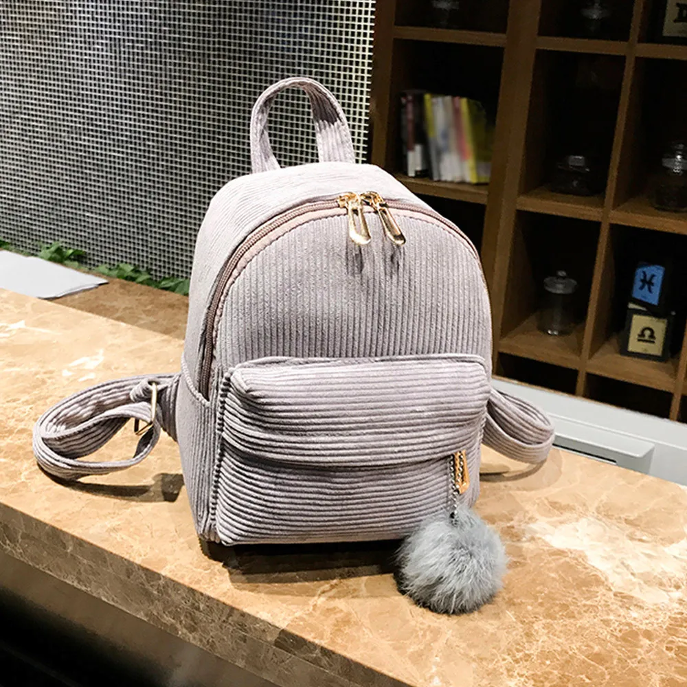 

anti-theft backpack Girl Hairball Corduroy School Bag Student Backpack Satchel Travel Shoulder Bag Preppy Style Soft Teenage