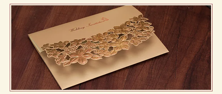 Элегантное свадебное приглашение карты золотой красный полый цветок день рождения приглашает с конвертом