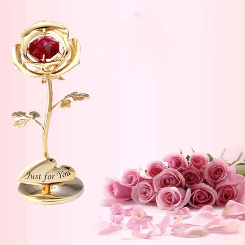 Foil Plated Crystal Rose Flower Crafts Gifts Souvenir with Gift Box
