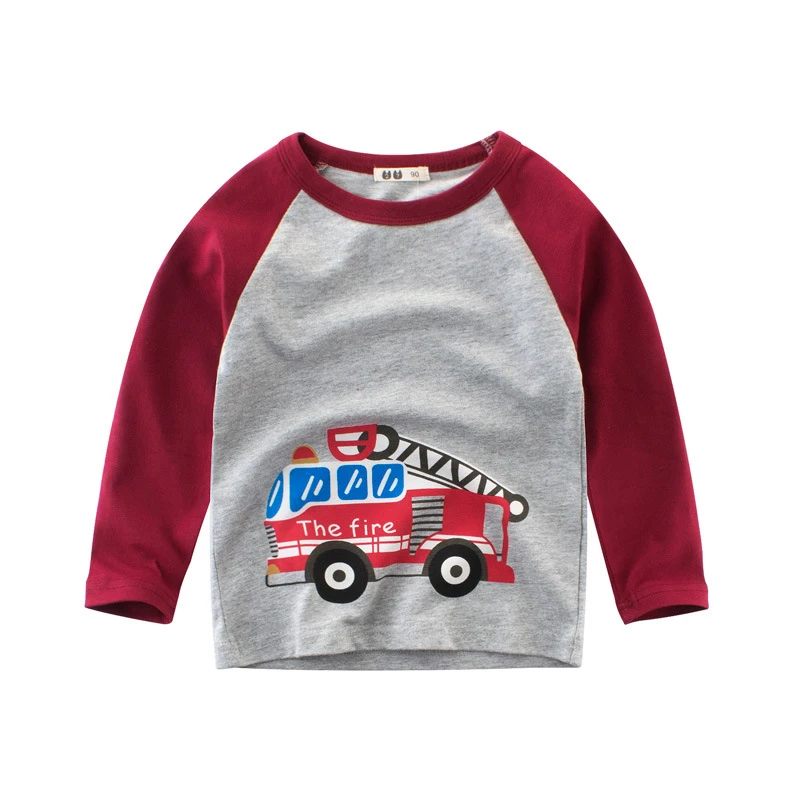 Новинка, Детская футболка для мальчиков с изображением мультяшных машин, экскаватора топы, футболки, одежда с длинными рукавами хлопковые Повседневные детские футболки на осень