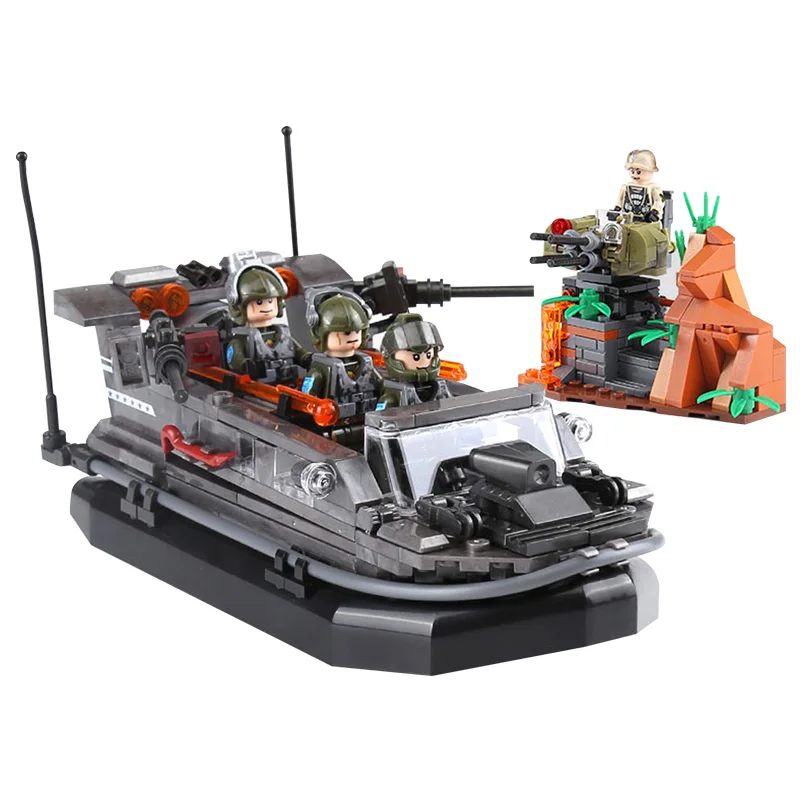 

compatible legoinglys Military ww2 Assault boats Ship Assemble Building Blocks model figures with arms toys for children gift
