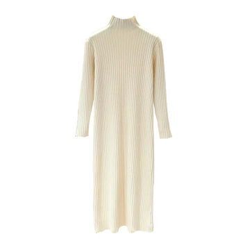 

spring and fall new women's Turtleneck knitting dress fashion Casual Keep warm elastic force Dress Solid color Long sleeve dress