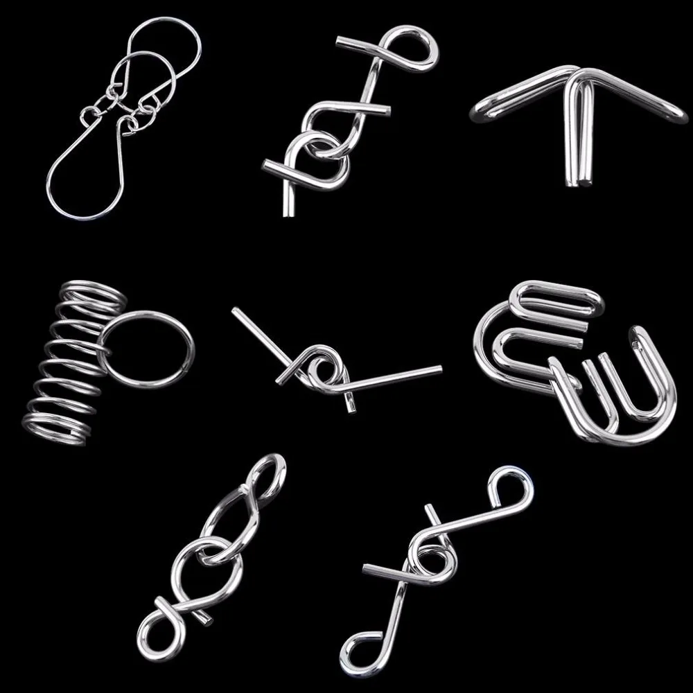 Hot! Interesting 8Pcs/Set Classic IQ Metal Puzzle Brain Teaser Disentanglement Wire Puzzles Game Toy for Children Kids New Sale