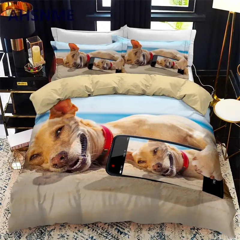 Ahsnme Lovely Selfie Dog Quilt Cover Set Puppy Bedding Set Cute
