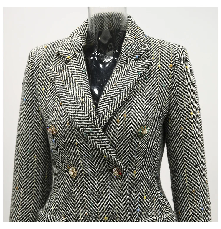 women checked double breasted office suit jacket designer blazer women blazers and jackets pockets work wear suit outwear