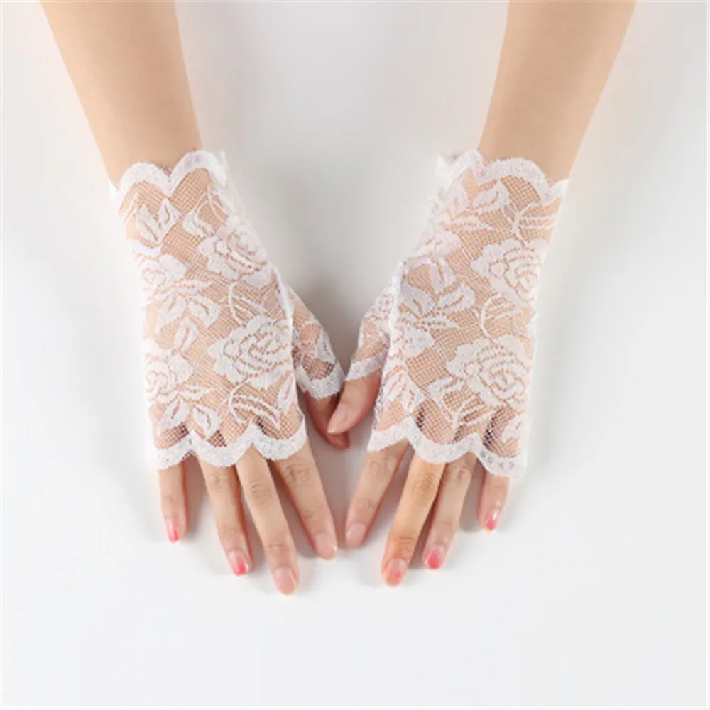 Новые Элегантные женские кружевные перчатки, перчатки для защиты от солнца, черные, белые, с цветочным рисунком, для девушек, полые жаккардовые перчатки