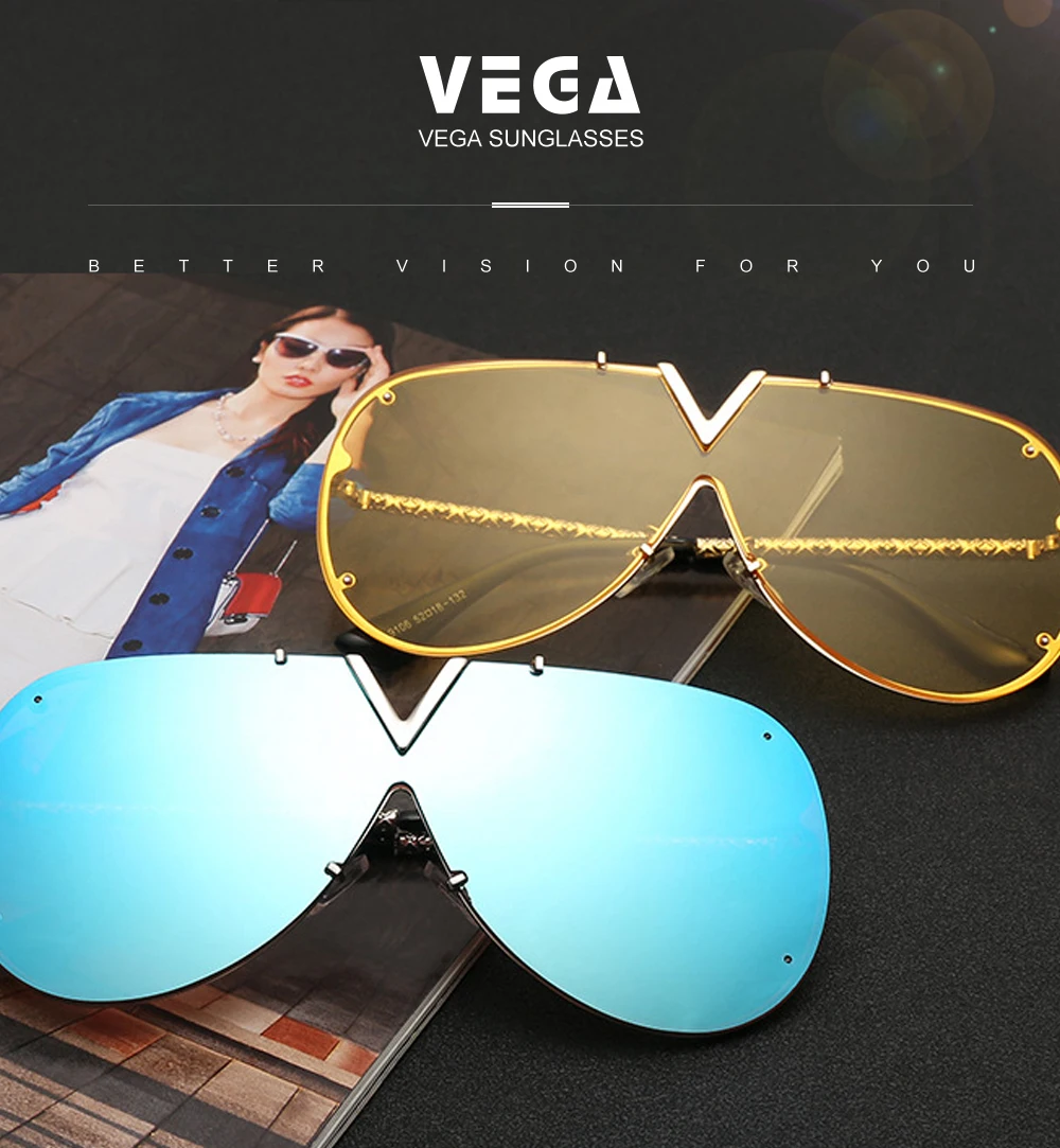 VEGA Eyewear Big Frame Vintage Oversized Sunglasses Women Pilot Sun glasses Female Oversized Glasses Clear Lens Mirror 227 (4)
