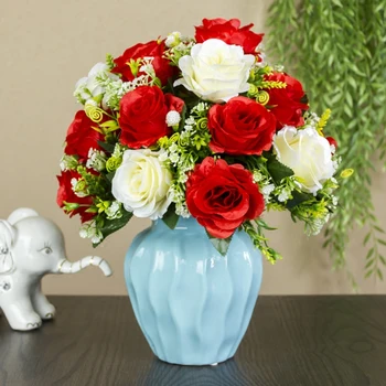 

Modern Home Office Ceramic Vase+Artificial Flower Set Figurines Fake Flower Pot Porcelain Ornament Wedding Gift Decoration Craft