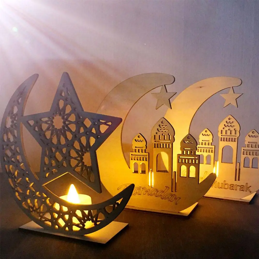 

DIY Wooden Ramadan Edi Mubarak Moon Star Shape Islam Plaque Home Table Ornament Hot