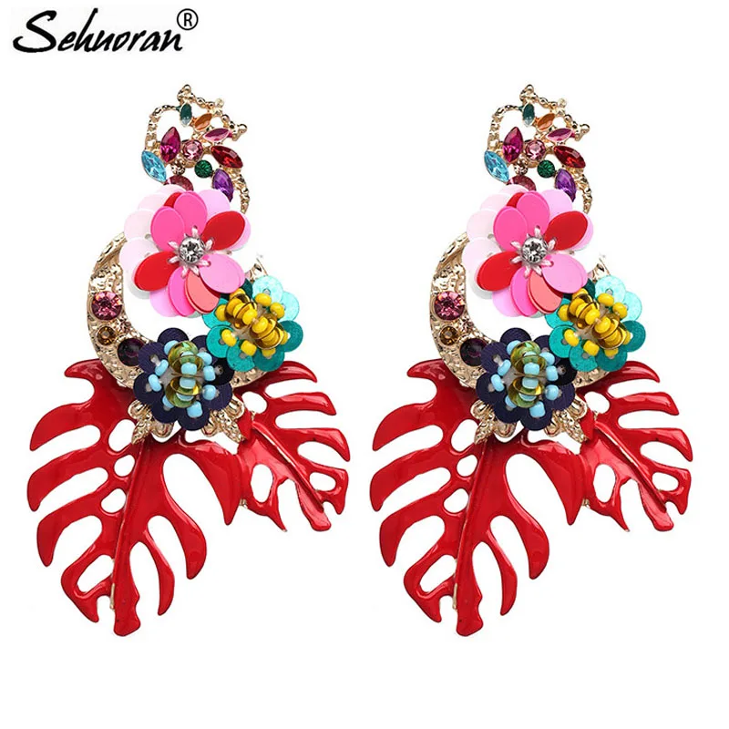 Sehuoran Aretes Brincos капельные масляные серьги в форме листьев и цветов для женщин