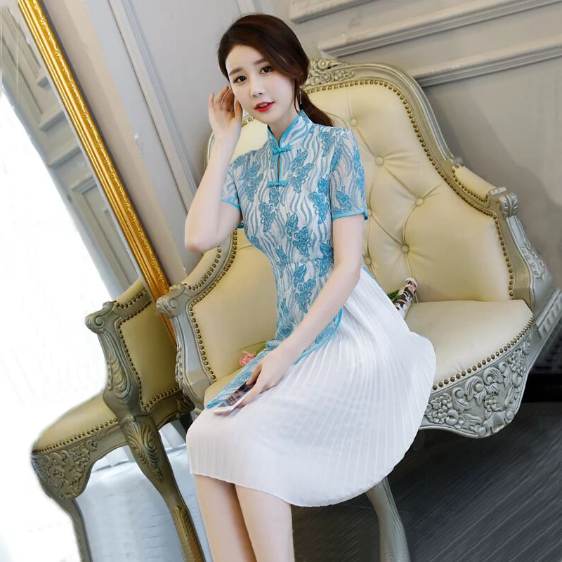 Короткое Стильное женское платье, s m ini Cheongsam, летнее китайское кружевное тонкое платье Qipao, Новое поступление, Vestidos, Размеры s m L XL XXL XXXL 27509A