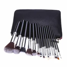 15pcs Makeup Brushes Powder Foundation Eyeshadow Concealer Eyeliner Lip Brush Tool Black/Silver Premium Kit Set with Makeup Bag