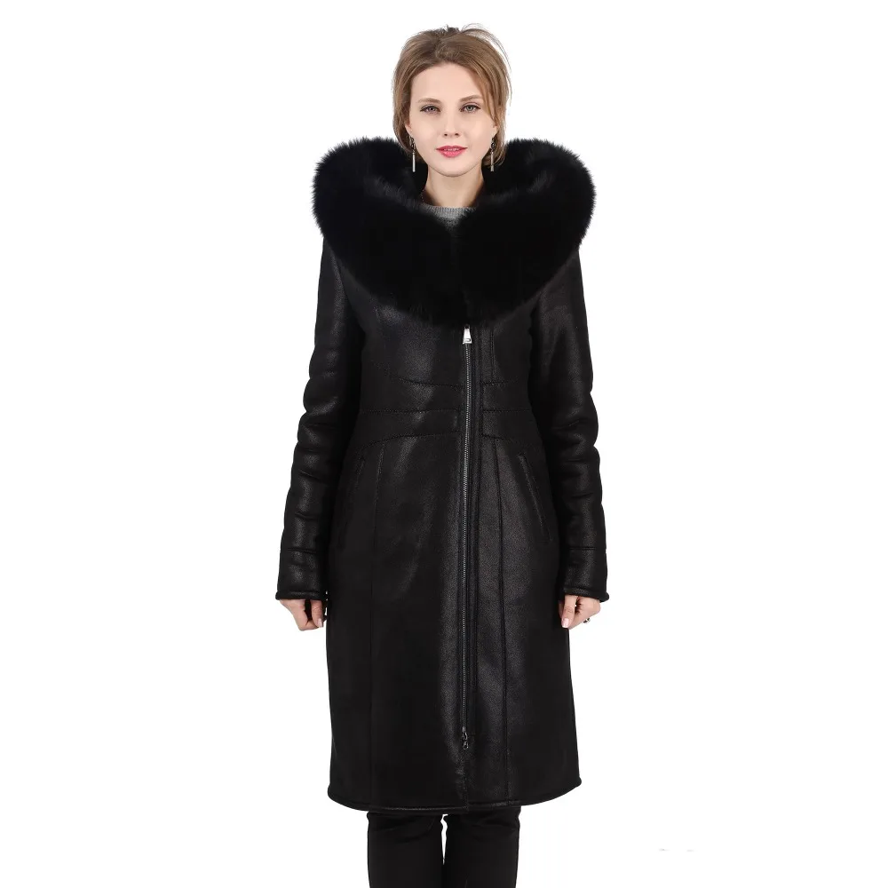 

Hot Winter Warm Elegant Faux Fur Coat With Real Fox Fur Trim Hood Hooded Coat For Women Female Slim Fit Women's Casual Fur Coat