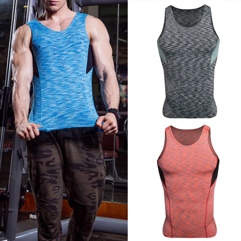 

Vertvie New Men Running T-shirts Rashguard Sleeveless T Shirt Elastic Fitness Top Tee Quick-Dry Sweat Men T-shirts Male Tank Top