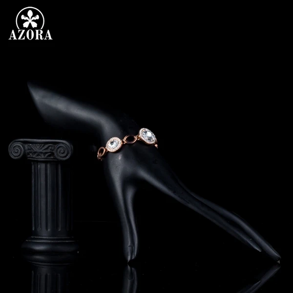 AZORA Water Drop Design Rose Gold Color Tiny Crystals Around 3pcs Clear Stellux Austrian Crystal Bracelet TS0134