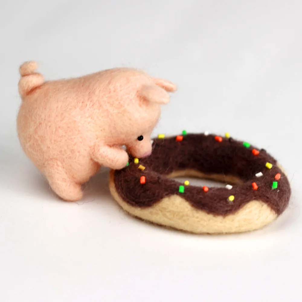 Feltsky Pig Love Donut игла для валяния наборы 70s(19um) шерсть-ровинг волоконные иглы, защита пальцев, пена высокой плотности, инструкция