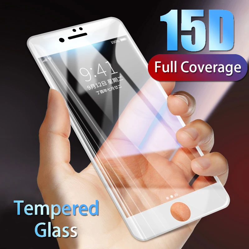 

15D Protective Tempered Glass On For iPhone 7 6 8 6s Plus Curved Screen Protector For iPhone x xr xs max Full Cover Glass Film