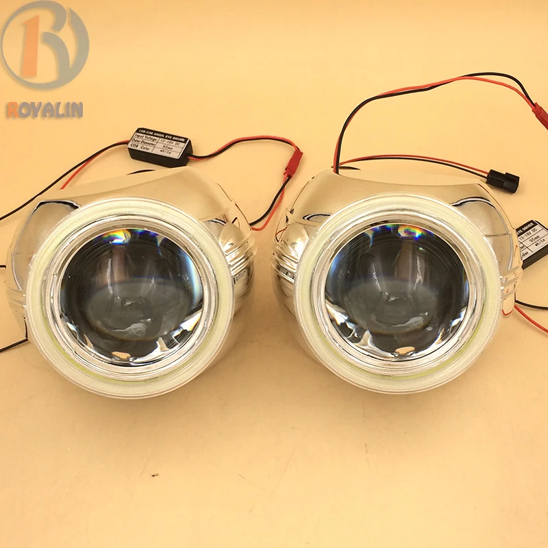

ROYALIN Car LED DRL Full Metal H1 Projector Headlights Angel Eyes Universal H4 H7 Lights Lens Retrofit White Halo Rings Lamp DIY
