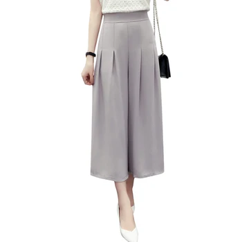 

Wide Leg Pants Women Summer Chiffon Pants Ankle Length High Waist Chiffon Female Loose Solid color Casual Pant Trouser