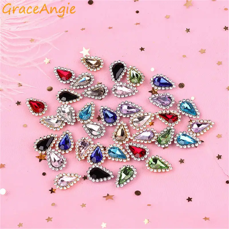 GraceAngie 10pcs Waterdrop Glass Rhinestones Sew On Crystal Stone Buckle Costume Wedding Dress Decoration Jewelry Accessory | Украшения и