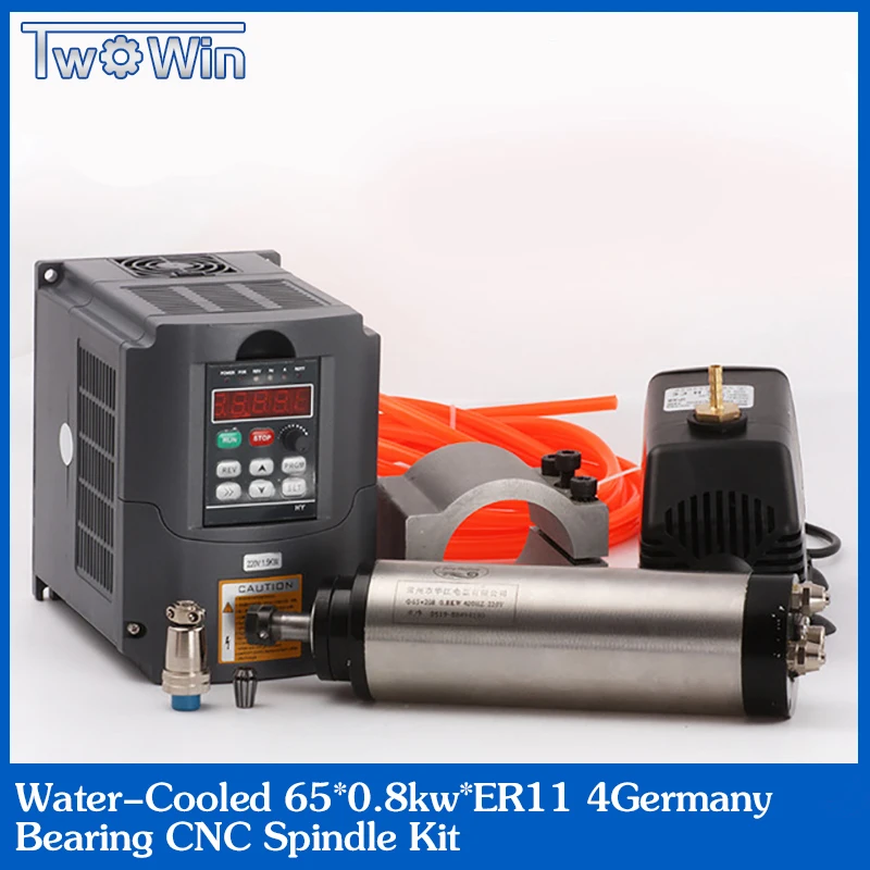 WATER-COOLED 1.5KW 220V 65MM ER11 COLLET CNC SPINDLE MOTOR+MATCHING INVERTER VFD 