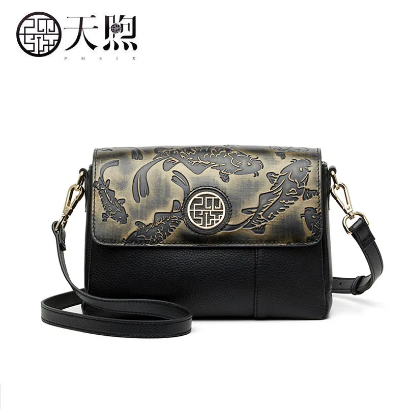 

Pmsix First layer cowhide bag female 2018 new leather shoulder messenger bag Wild female bag small square bag
