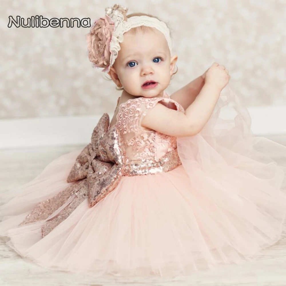 High Quality Children Baby Girl Dress Clothes Sequins Party Gown Mini Ball Formal Love Backless Princess Big Bow | Детская одежда и